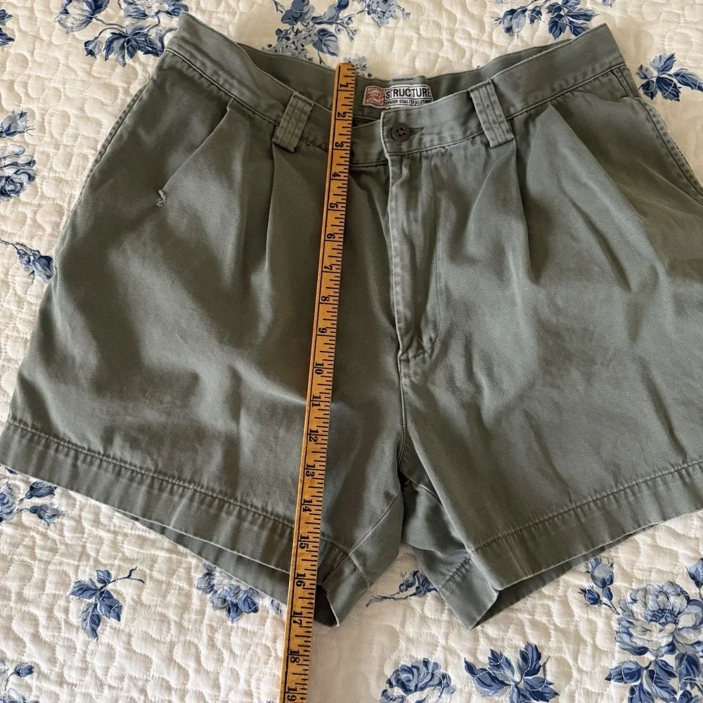 Vintage 90s Structure Pleated Shorts Mens 30 Green Chino Cotton Preppy